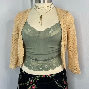 Vintage Hand-Crochet Cardigan Sweater Cream Size Large